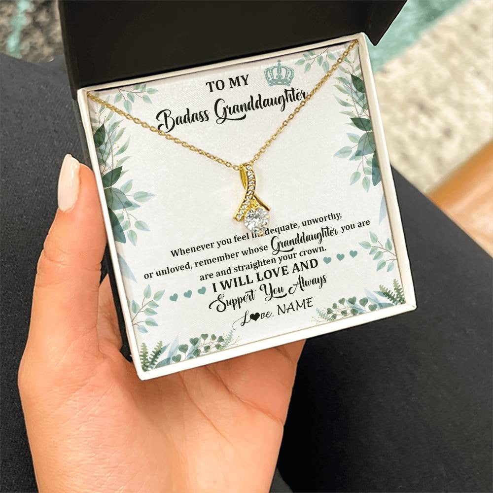 Personalized To My Badass Granddaughter Necklace From Grandma Grandpa Straighten Your Crown Granddaughter Birthday Christmas Customized Gift Box Message Card