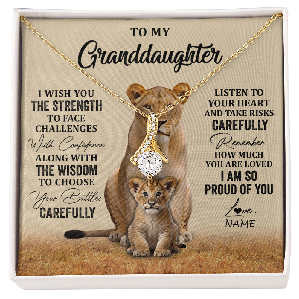 Personalized To My Granddaughter From Grandma Grandpa Necklace I Wish You The Strength Lion Granddaughter Birthday Christmas Customized Gift Box Message Card