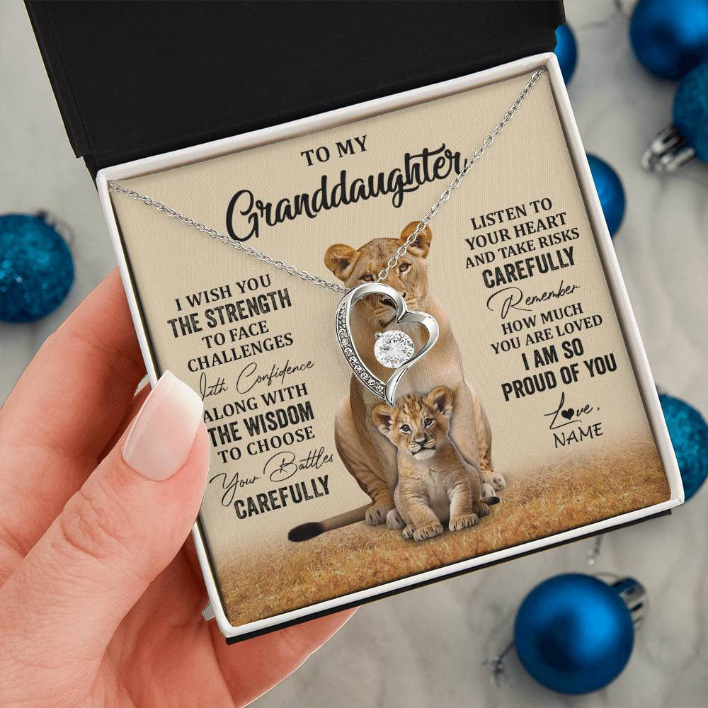 Personalized To My Granddaughter From Grandma Grandpa Necklace I Wish You The Strength Lion Granddaughter Birthday Christmas Customized Gift Box Message Card
