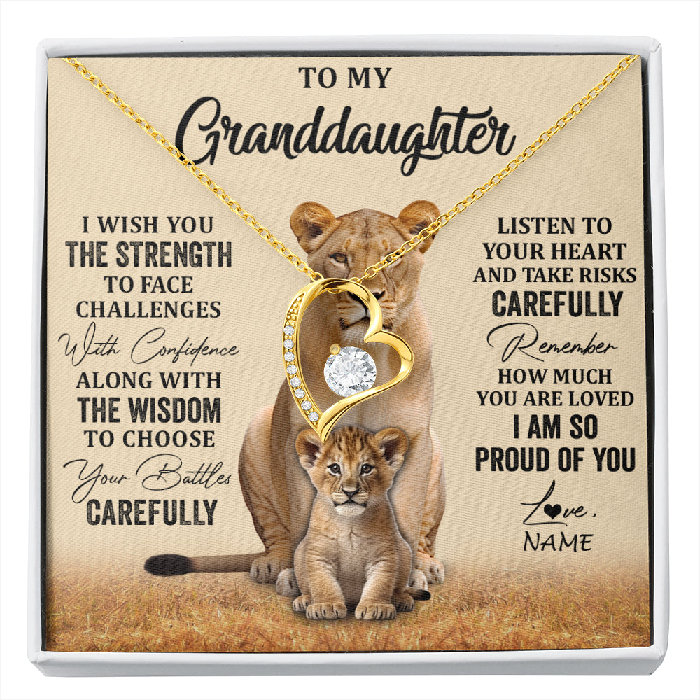 Personalized To My Granddaughter From Grandma Grandpa Necklace I Wish You The Strength Lion Granddaughter Birthday Christmas Customized Gift Box Message Card