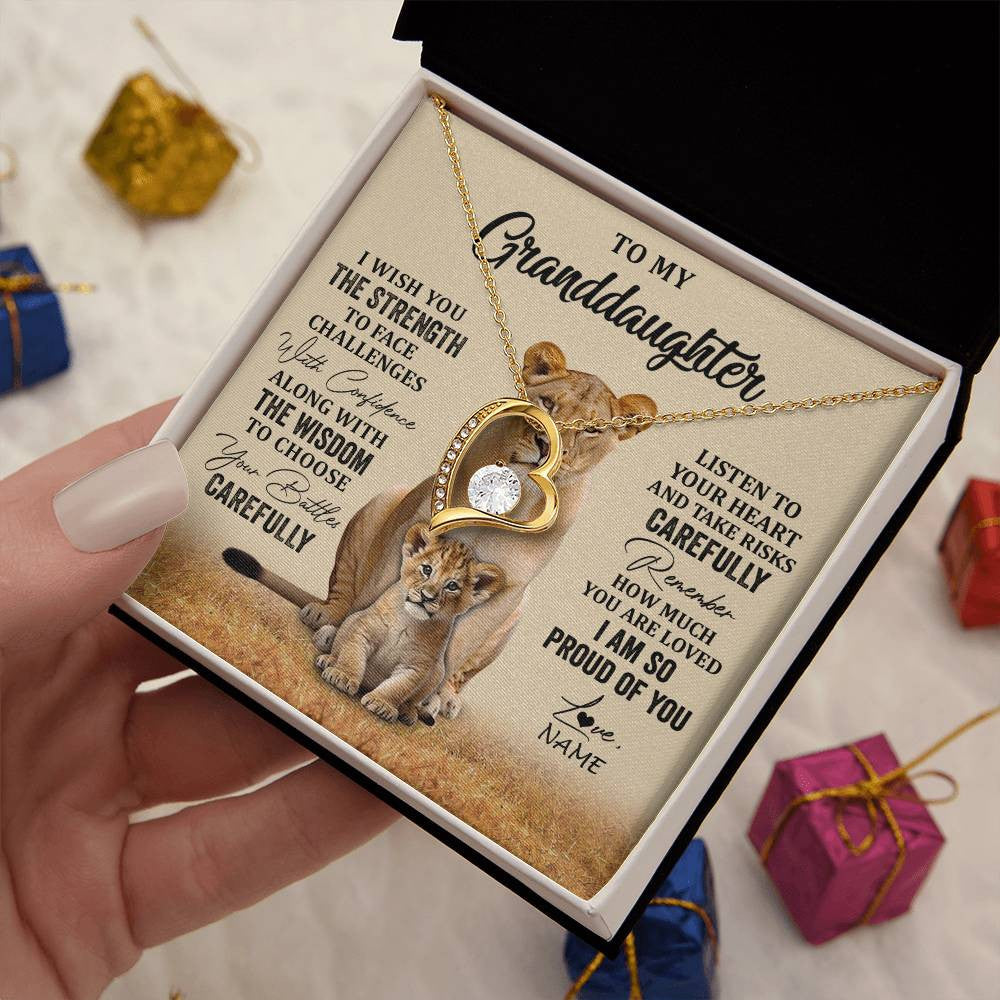 Personalized To My Granddaughter From Grandma Grandpa Necklace I Wish You The Strength Lion Granddaughter Birthday Christmas Customized Gift Box Message Card