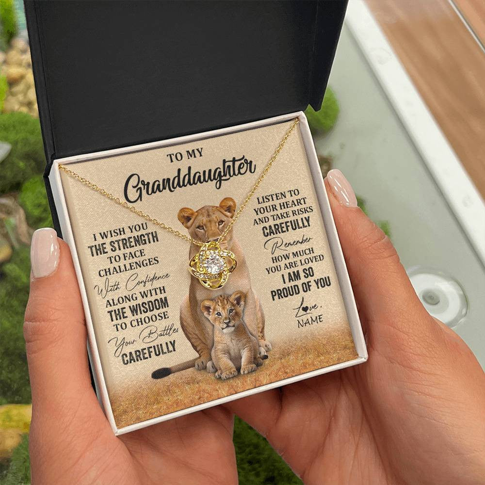 Personalized To My Granddaughter From Grandma Grandpa Necklace I Wish You The Strength Lion Granddaughter Birthday Christmas Customized Gift Box Message Card
