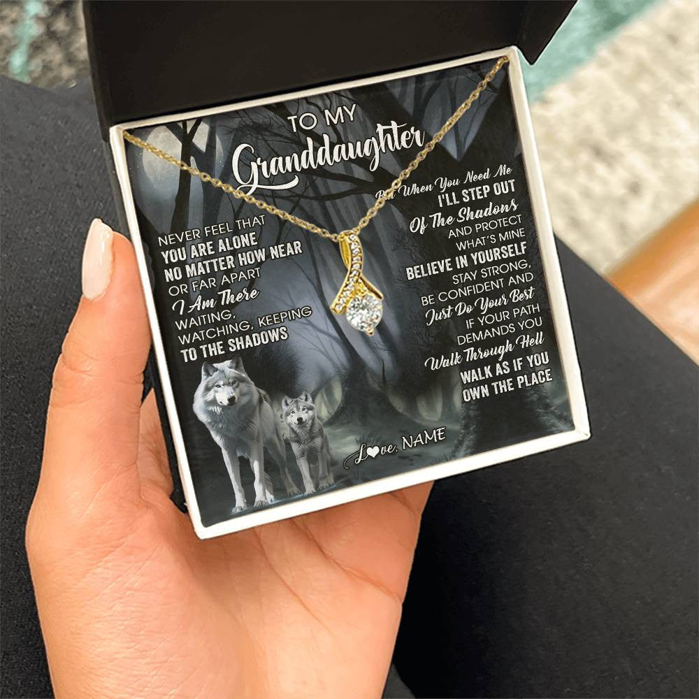 Personalized To My Granddaughter From Grandma Necklace Never Feel That You Are Alone Wolf Birthday Gifts Jewelry Christmas Customized Gift Box Message Card
