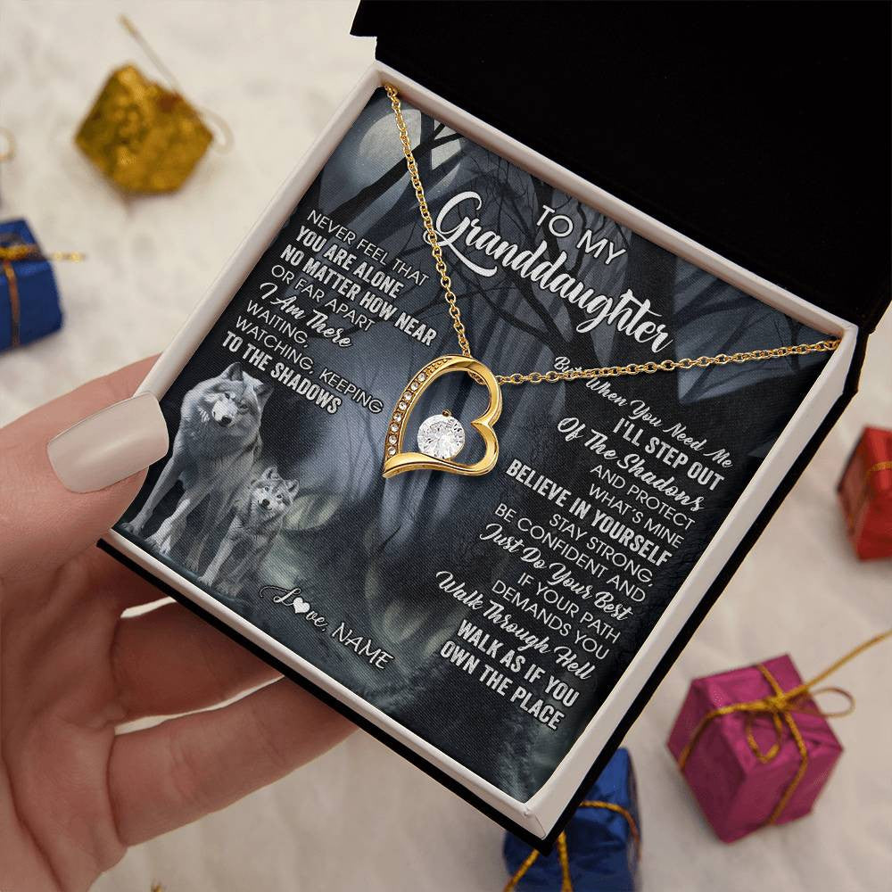 Personalized To My Granddaughter From Grandma Necklace Never Feel That You Are Alone Wolf Birthday Gifts Jewelry Christmas Customized Gift Box Message Card