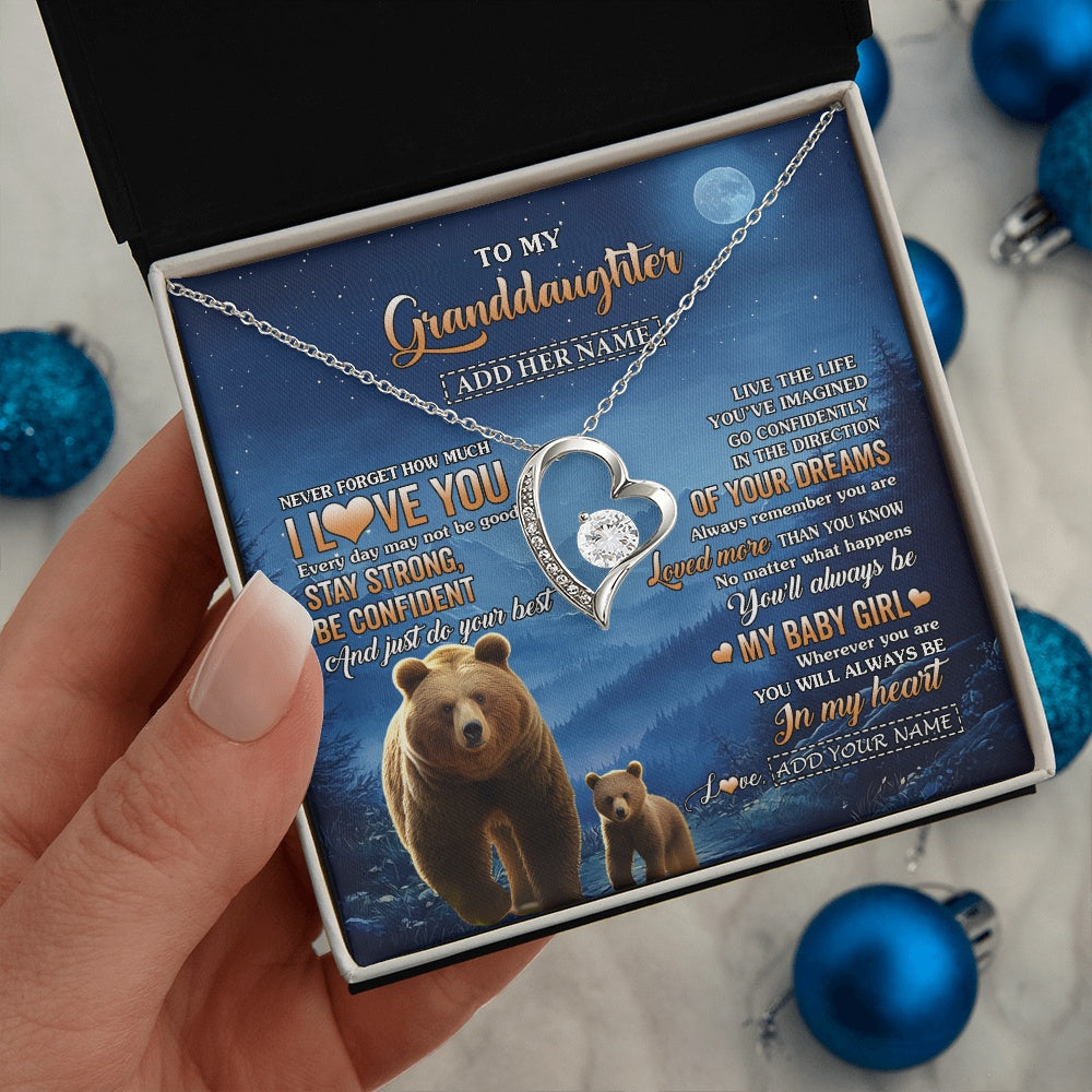 Personalized To My Granddaughter Gifts From Grandma Necklace Bear Never Forget How Much I Love You Granddaughter Birthday Christmas Gift Box Message Card