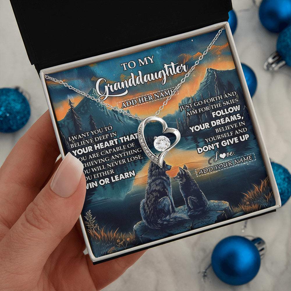 Personalized To My Granddaughter Gifts From Grandma Necklace Don't Give Up Wolf Gifts For Granddaughter Birthday Graduation Christmas Gift Box Message Card