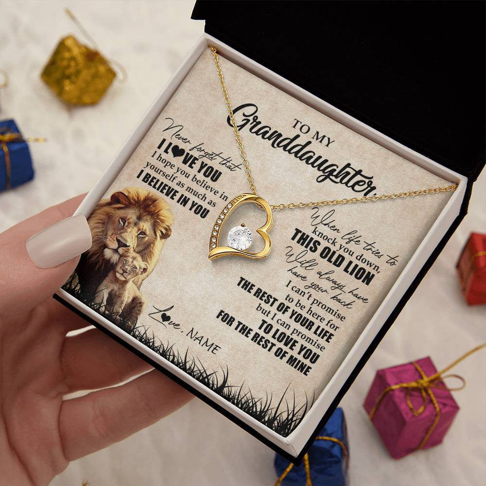Personalized To My Granddaughter Gifts Necklace From Grandpa Old Lion Granddaughter Jewelry Birthday Graduation Christmas Customized Gift Box Message Card