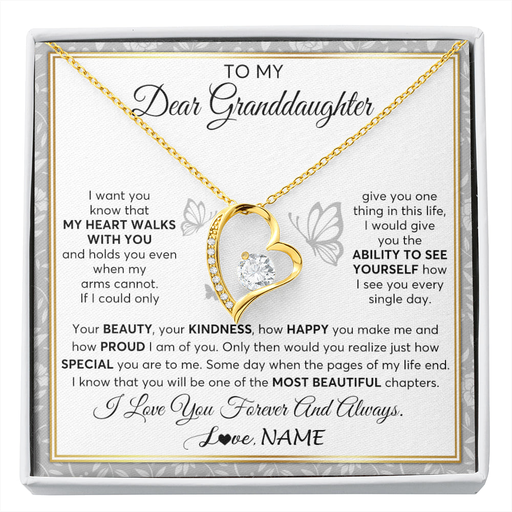 Personalized To My Granddaughter Necklace From Grandma My Heart Walks With You Granddaughter Birthday Gifts Jewelry Christmas Customized Gift Box Message Card