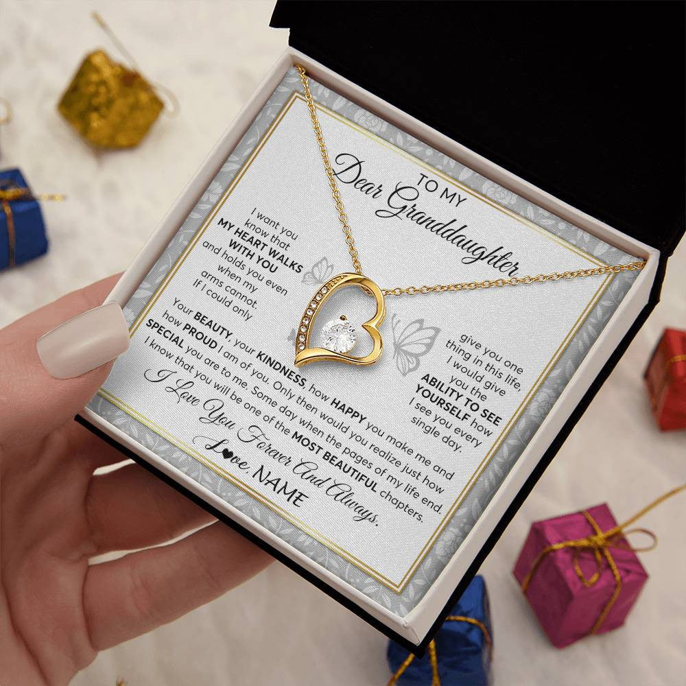 Personalized To My Granddaughter Necklace From Grandma My Heart Walks With You Granddaughter Birthday Gifts Jewelry Christmas Customized Gift Box Message Card
