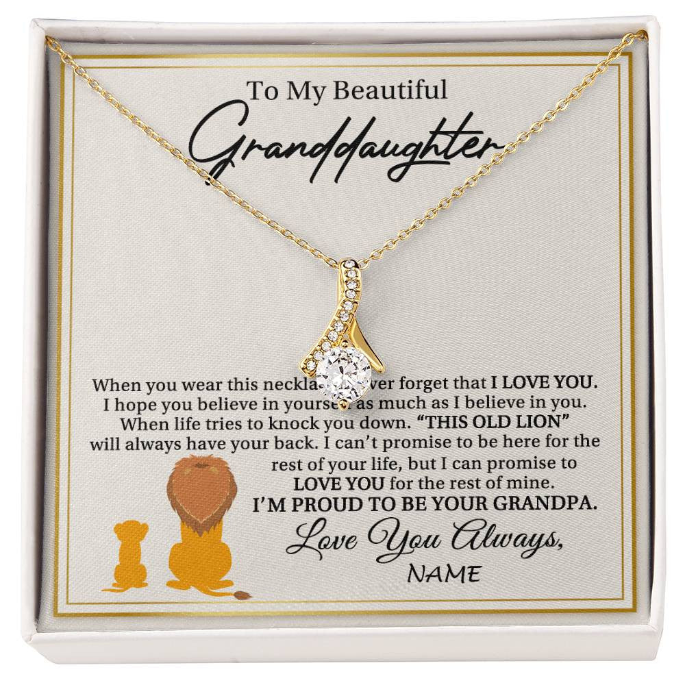 Personalized To My Granddaughter Necklace From Grandpa I'M Proud To Be Your Grandpa Lion Granddaughter Birthday Christmas Customized Gift Box Message Card