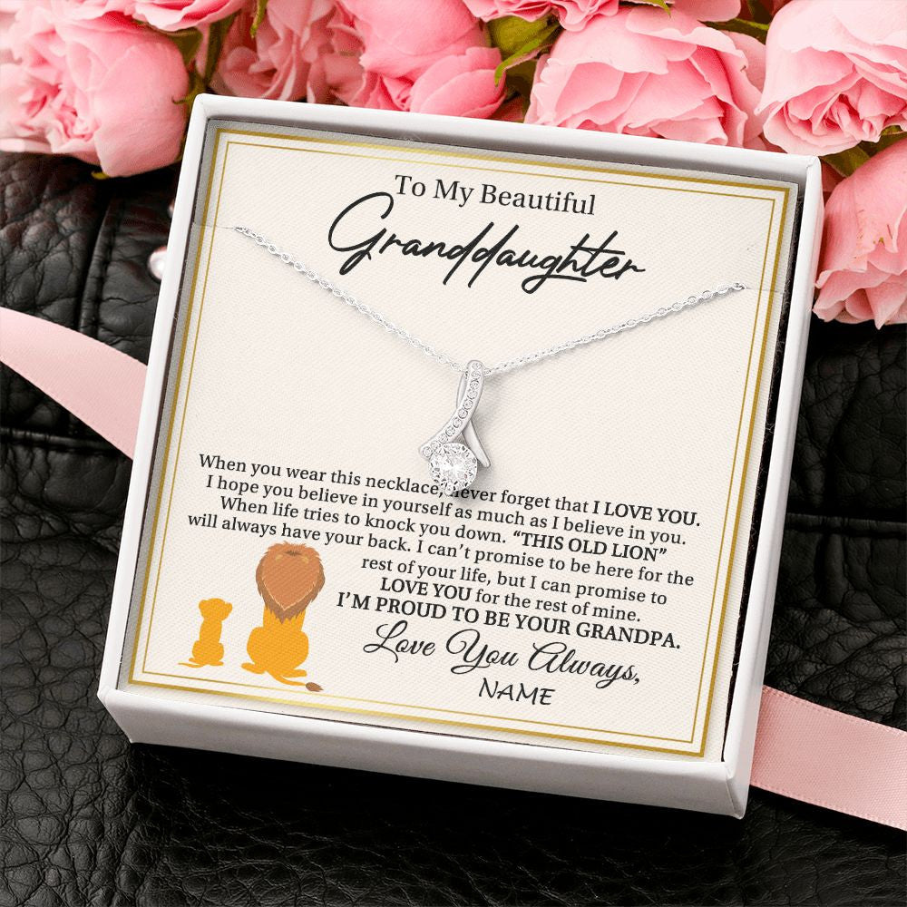 Personalized To My Granddaughter Necklace From Grandpa I'M Proud To Be Your Grandpa Lion Granddaughter Birthday Christmas Customized Gift Box Message Card