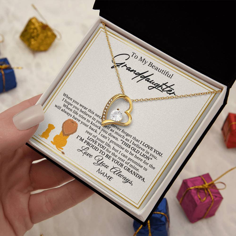 Personalized To My Granddaughter Necklace From Grandpa I'M Proud To Be Your Grandpa Lion Granddaughter Birthday Christmas Customized Gift Box Message Card