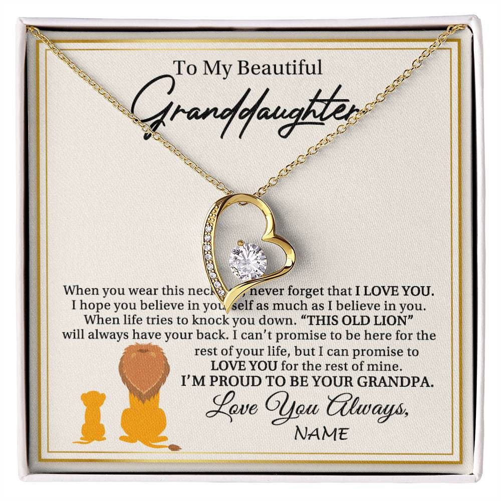 Personalized To My Granddaughter Necklace From Grandpa I'M Proud To Be Your Grandpa Lion Granddaughter Birthday Christmas Customized Gift Box Message Card