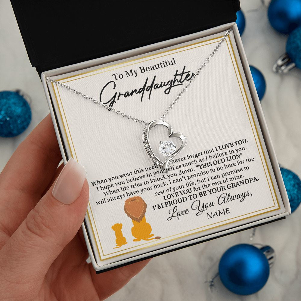 Personalized To My Granddaughter Necklace From Grandpa I'M Proud To Be Your Grandpa Lion Granddaughter Birthday Christmas Customized Gift Box Message Card