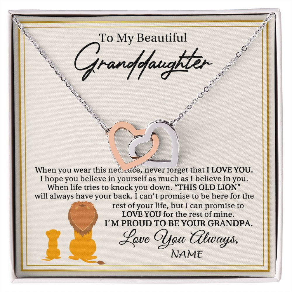 Personalized To My Granddaughter Necklace From Grandpa I'M Proud To Be Your Grandpa Lion Granddaughter Birthday Christmas Customized Gift Box Message Card