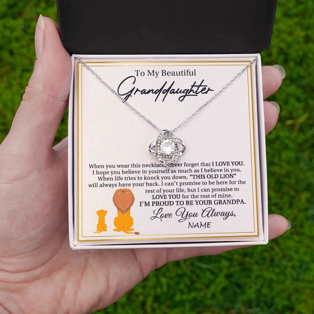 Personalized To My Granddaughter Necklace From Grandpa I'M Proud To Be Your Grandpa Lion Granddaughter Birthday Christmas Customized Gift Box Message Card
