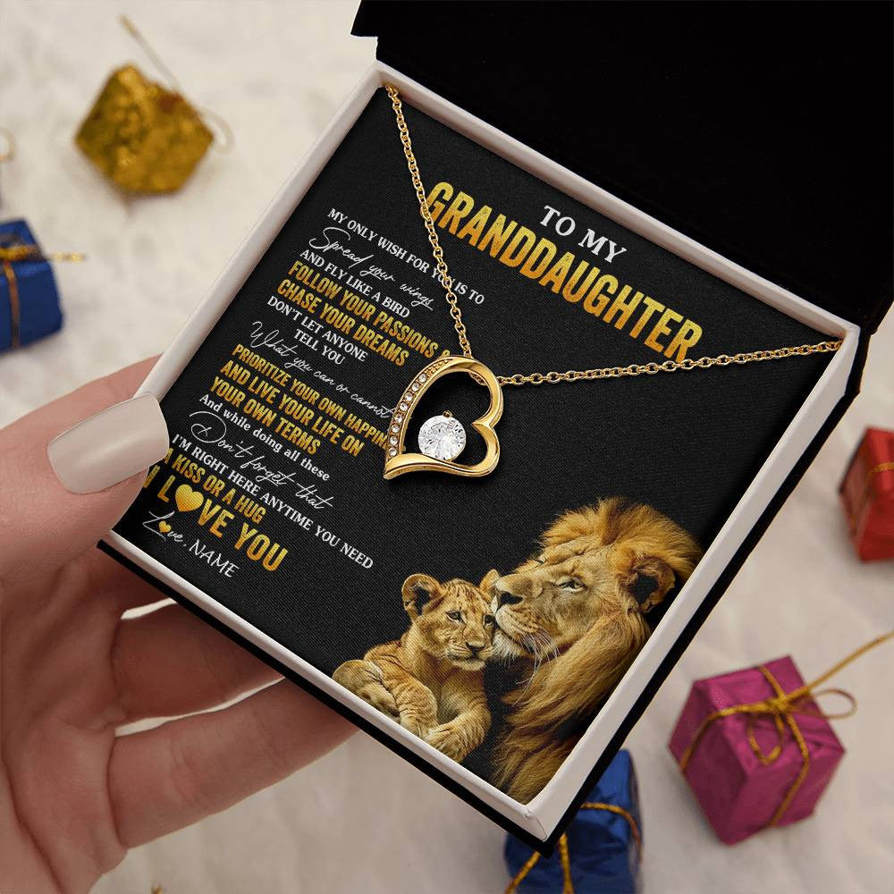 Personalized To My Granddaughter Necklace From Grandpa Lion My Only Wish For You Granddaughter Birthday Graduation Christmas Customized Gift Box Message Card
