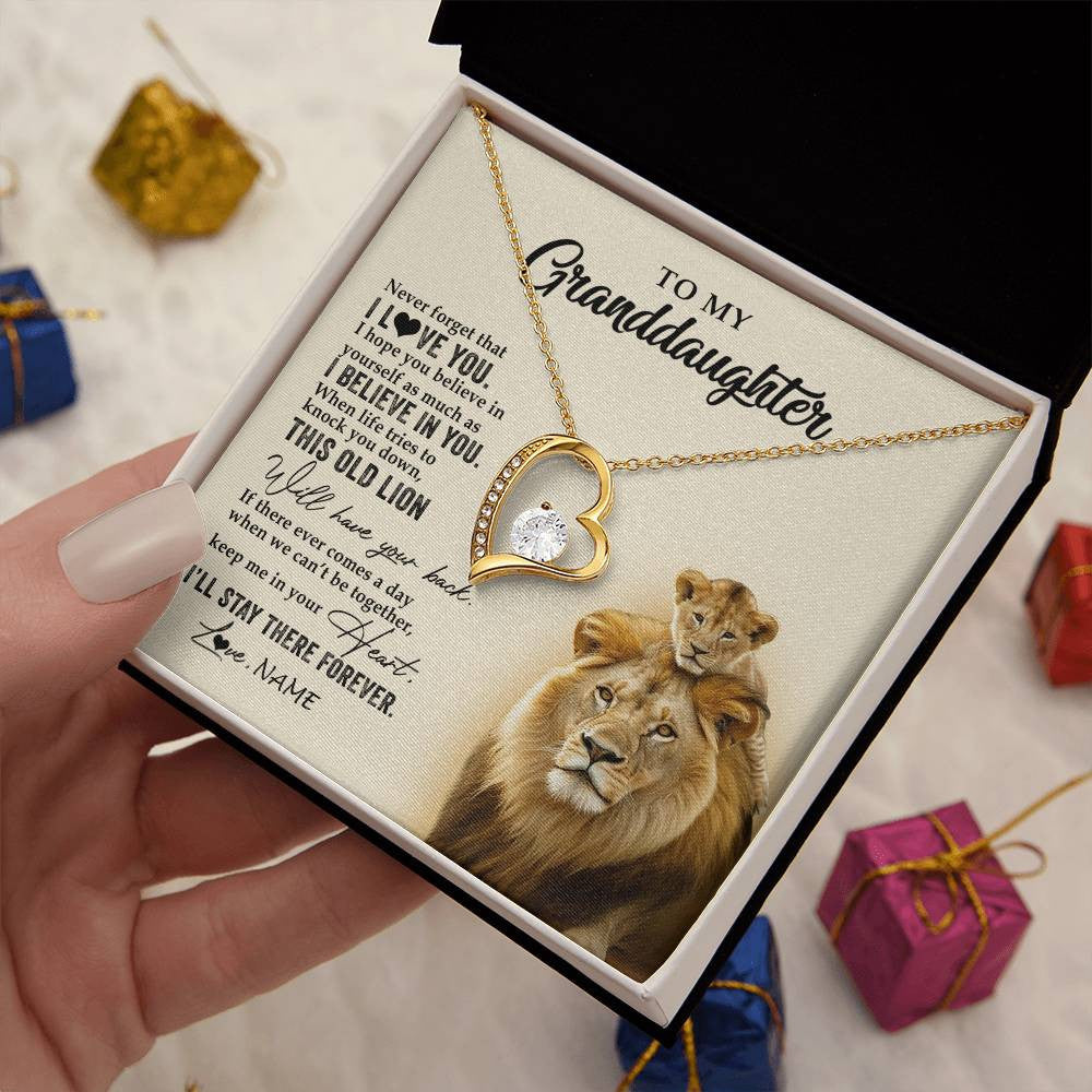 Personalized To My Granddaughter Necklace From Grandpa Papa This Old Lion Never Forget I Love You Jewelry Birthday Christmas Customized Gift Box Message Card