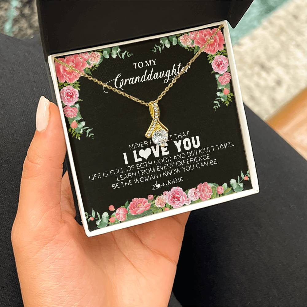 Personalized To My Granddaughter Necklace from Grandpa Papa Never Forget I Love You Floral Jewelry for Granddaughter Birthday Christmas Customized Message Card