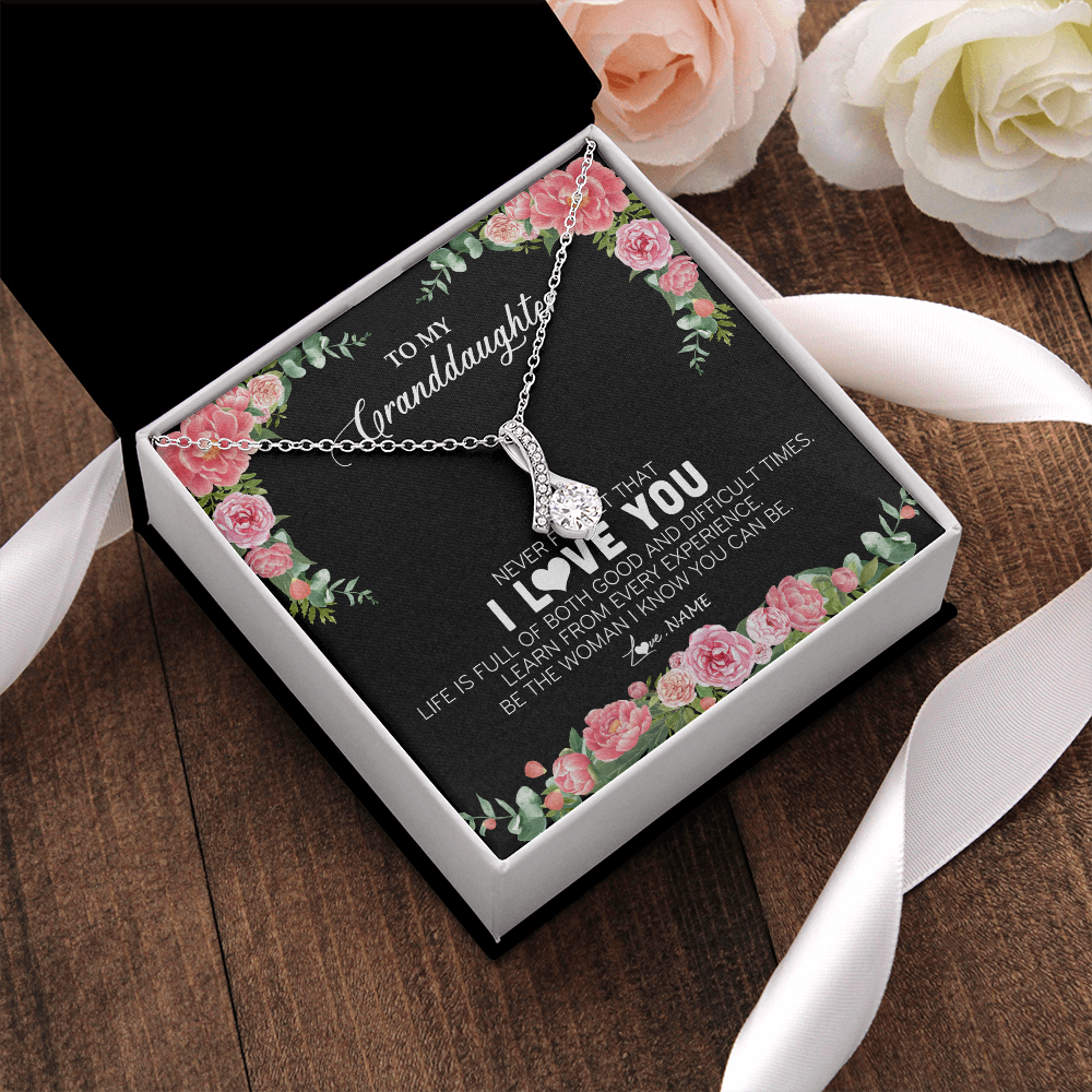 Personalized To My Granddaughter Necklace from Grandpa Papa Never Forget I Love You Floral Jewelry for Granddaughter Birthday Christmas Customized Message Card