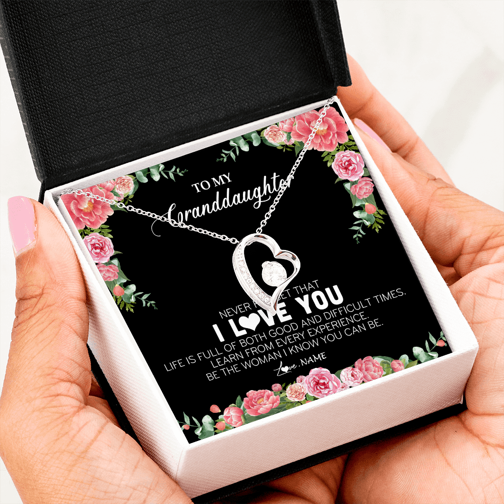 Personalized To My Granddaughter Necklace from Grandpa Papa Never Forget I Love You Floral Jewelry for Granddaughter Birthday Christmas Customized Message Card