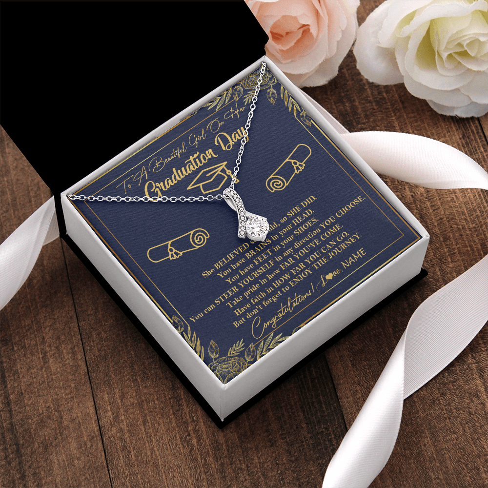 Personalized To A Beautiful Women On Her Graduation Day Necklace Class of 2024 For Daughter Granddaughter Sister Jewelry Customized Gift Box Message Card