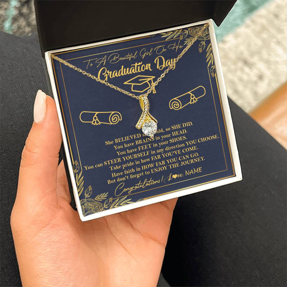Personalized To A Beautiful Women On Her Graduation Day Necklace Class of 2024 For Daughter Granddaughter Sister Jewelry Customized Gift Box Message Card