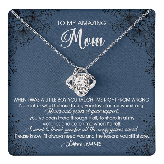 Personalized To My Amazing Mom Necklace From Son You Taught Me Right Mom Birthday Mothers Day Christmas Pendant Jewelry Customized Box Message Card