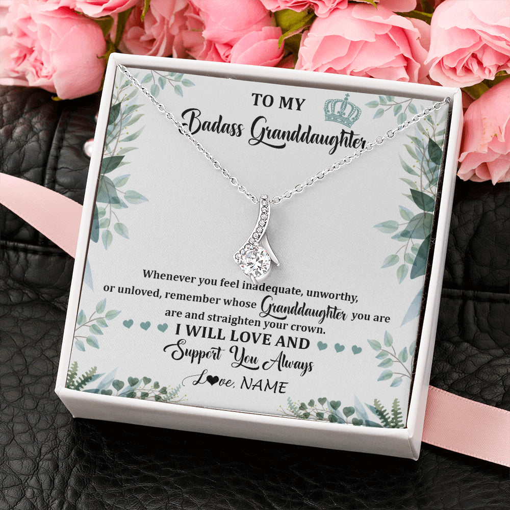 Personalized To My Badass Granddaughter Necklace From Grandma Grandpa Straighten Your Crown Granddaughter Birthday Christmas Customized Gift Box Message Card