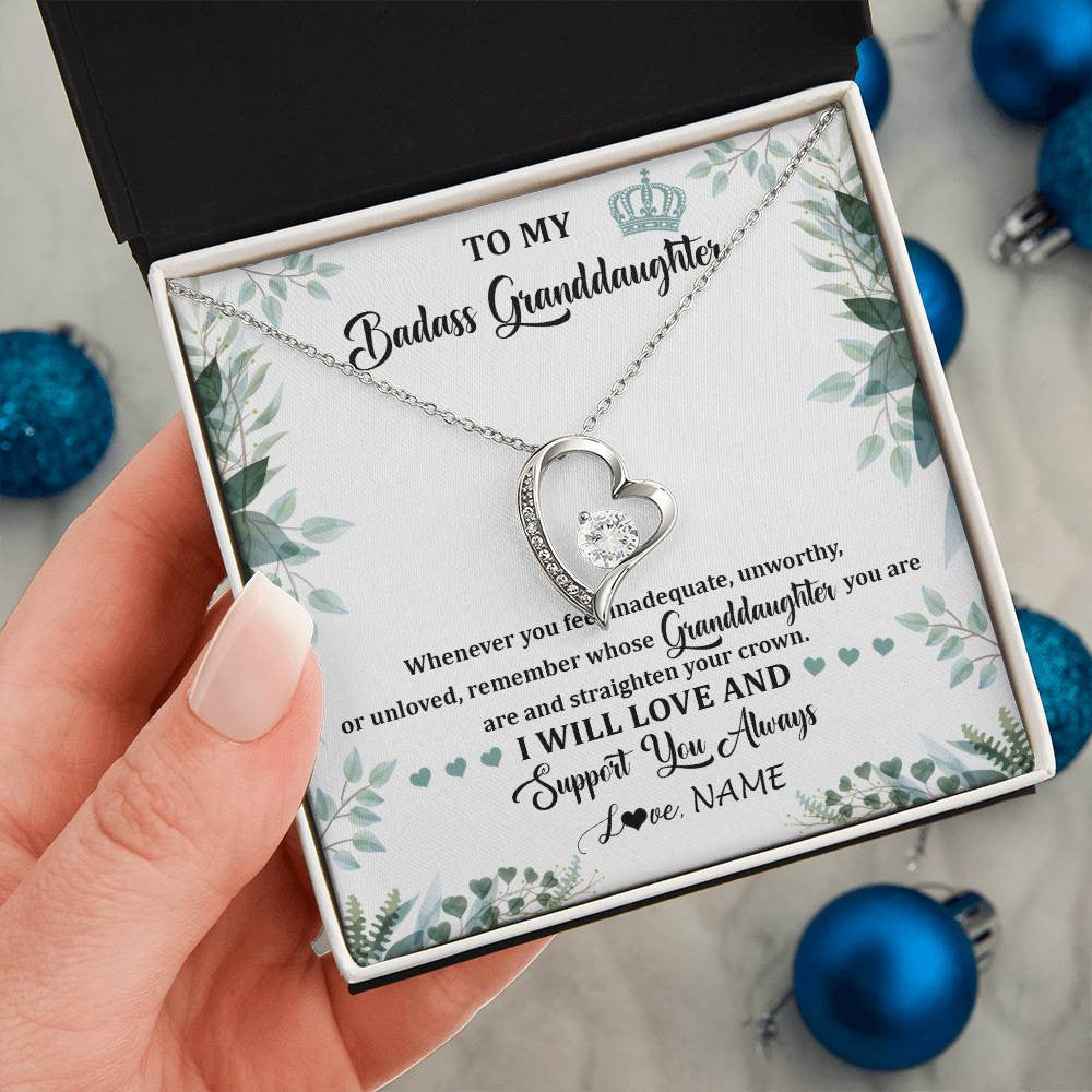 Personalized To My Badass Granddaughter Necklace From Grandma Grandpa Straighten Your Crown Granddaughter Birthday Christmas Customized Gift Box Message Card
