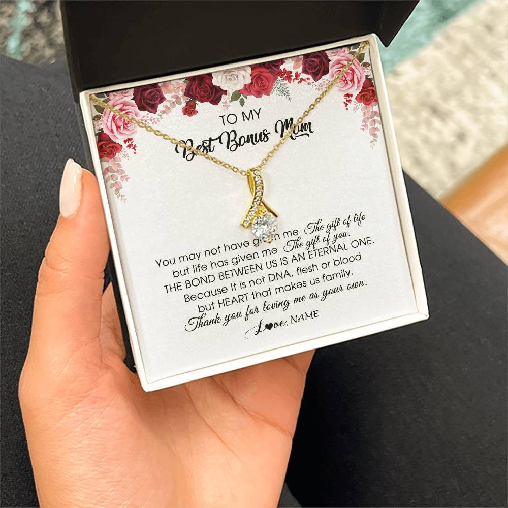 Personalized To My Best Bonus Mom Necklace from Daughter Thank You For Loving Me Stepmom Jewelry Birthday Mothers Day Christmas Customized Message Card