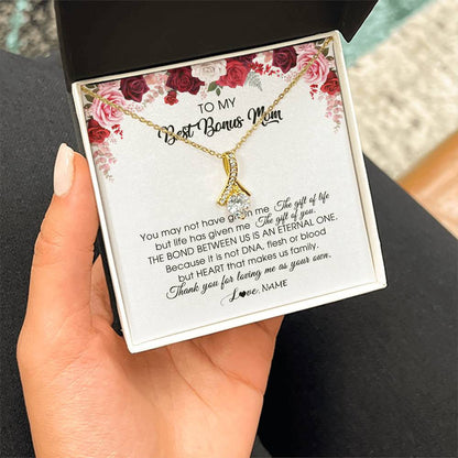 Personalized To My Best Bonus Mom Necklace from Daughter Thank You For Loving Me Stepmom Jewelry Birthday Mothers Day Christmas Customized Message Card