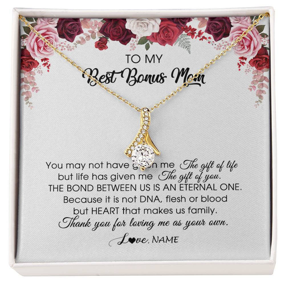 Personalized To My Best Bonus Mom Necklace from Daughter Thank You For Loving Me Stepmom Jewelry Birthday Mothers Day Christmas Customized Message Card