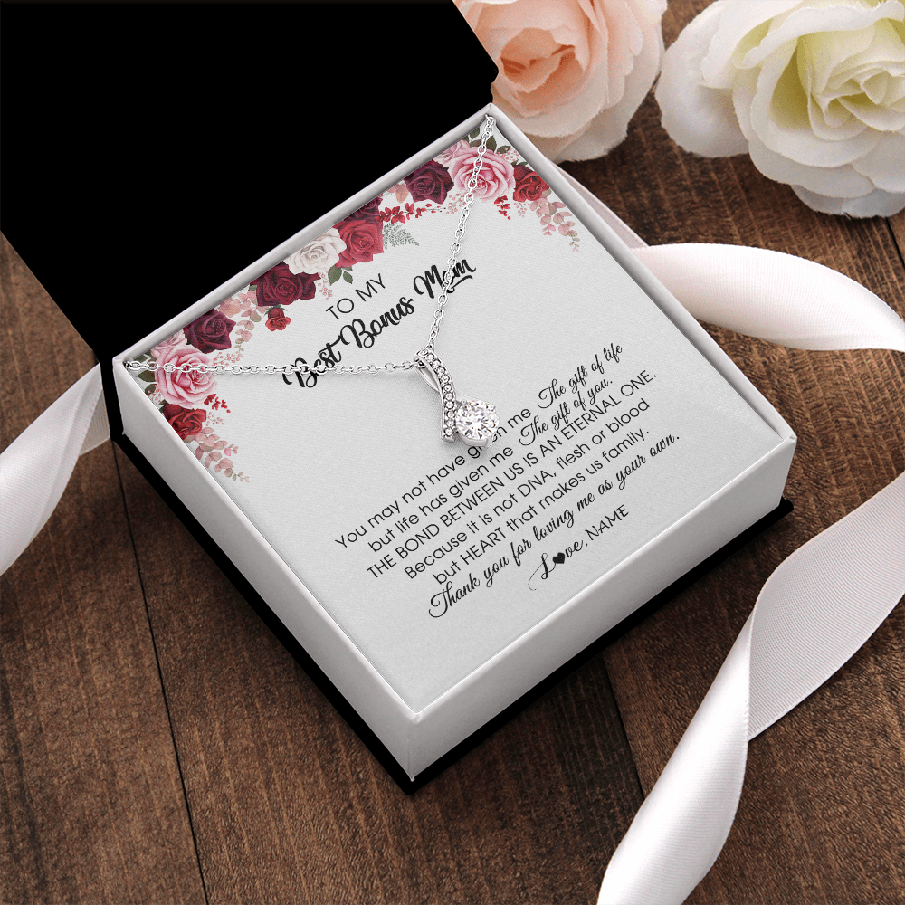 Personalized To My Best Bonus Mom Necklace from Daughter Thank You For Loving Me Stepmom Jewelry Birthday Mothers Day Christmas Customized Message Card