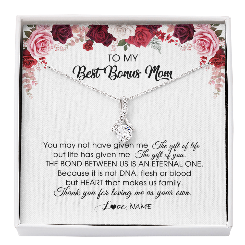 Personalized To My Best Bonus Mom Necklace from Daughter Thank You For Loving Me Stepmom Jewelry Birthday Mothers Day Christmas Customized Message Card