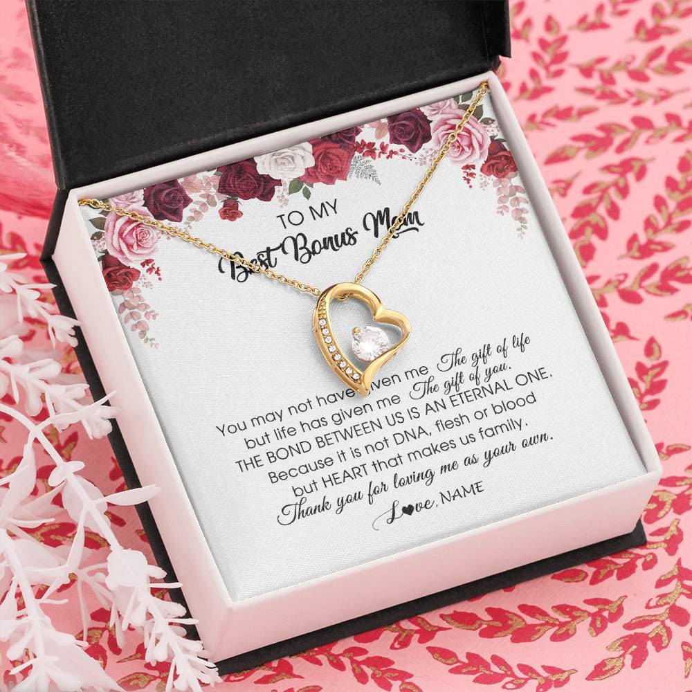 Personalized To My Best Bonus Mom Necklace from Daughter Thank You For Loving Me Stepmom Jewelry Birthday Mothers Day Christmas Customized Message Card