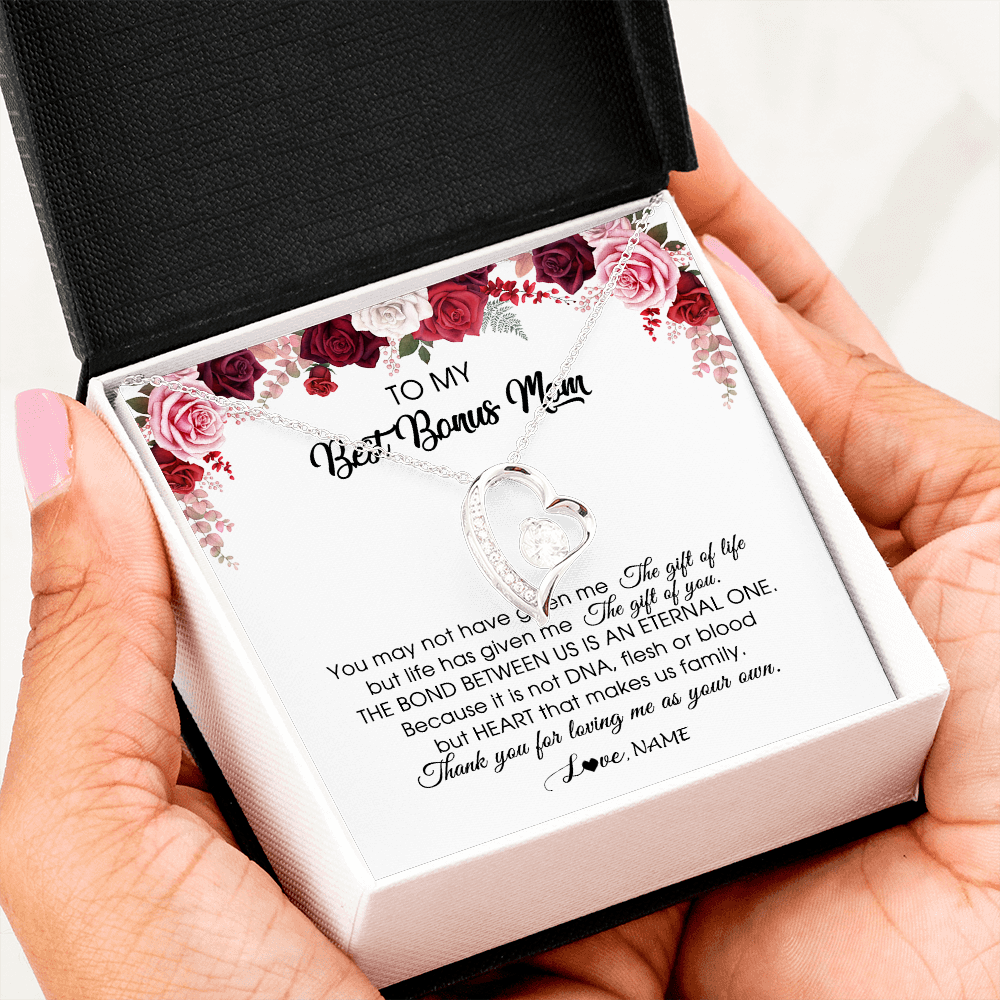 Personalized To My Best Bonus Mom Necklace from Daughter Thank You For Loving Me Stepmom Jewelry Birthday Mothers Day Christmas Customized Message Card