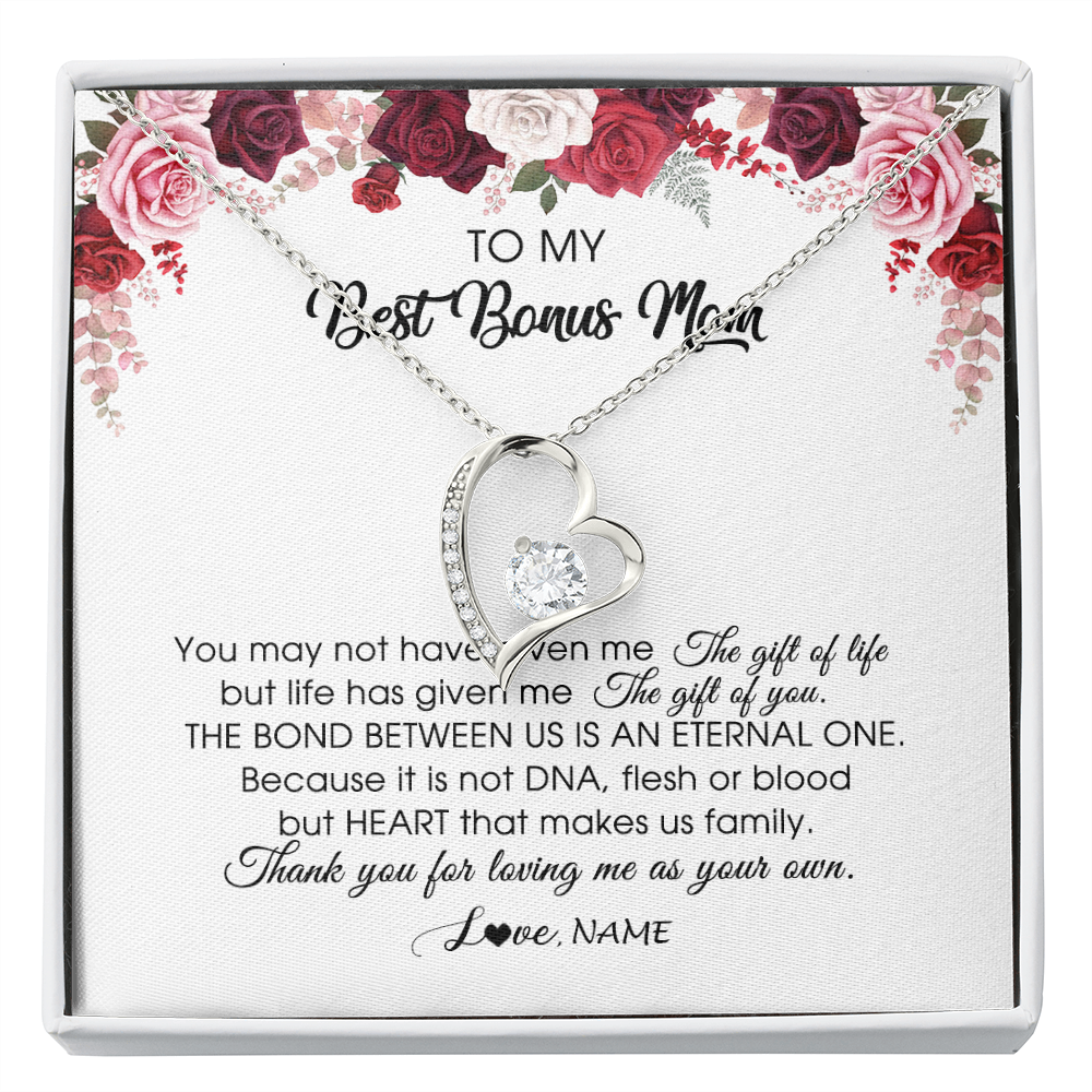 Personalized To My Best Bonus Mom Necklace from Daughter Thank You For Loving Me Stepmom Jewelry Birthday Mothers Day Christmas Customized Message Card