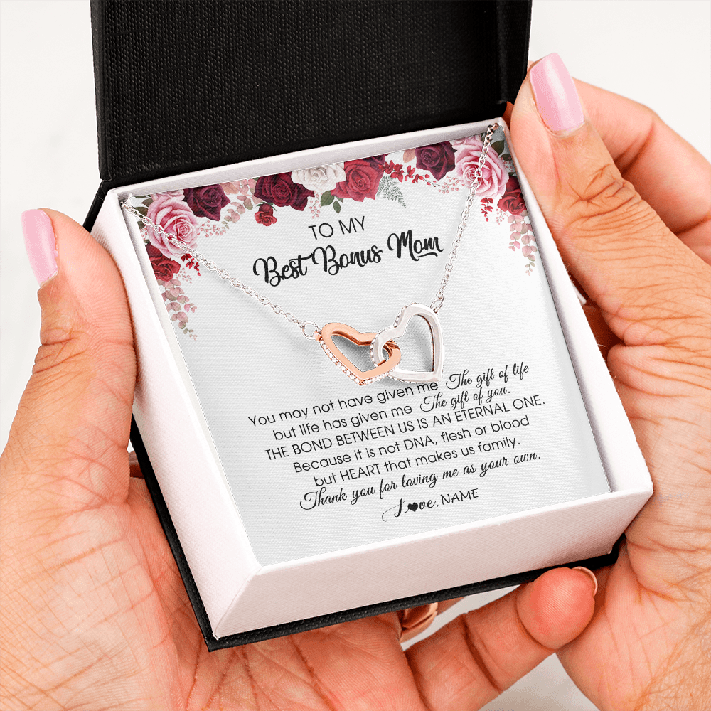 Personalized To My Best Bonus Mom Necklace from Daughter Thank You For Loving Me Stepmom Jewelry Birthday Mothers Day Christmas Customized Message Card