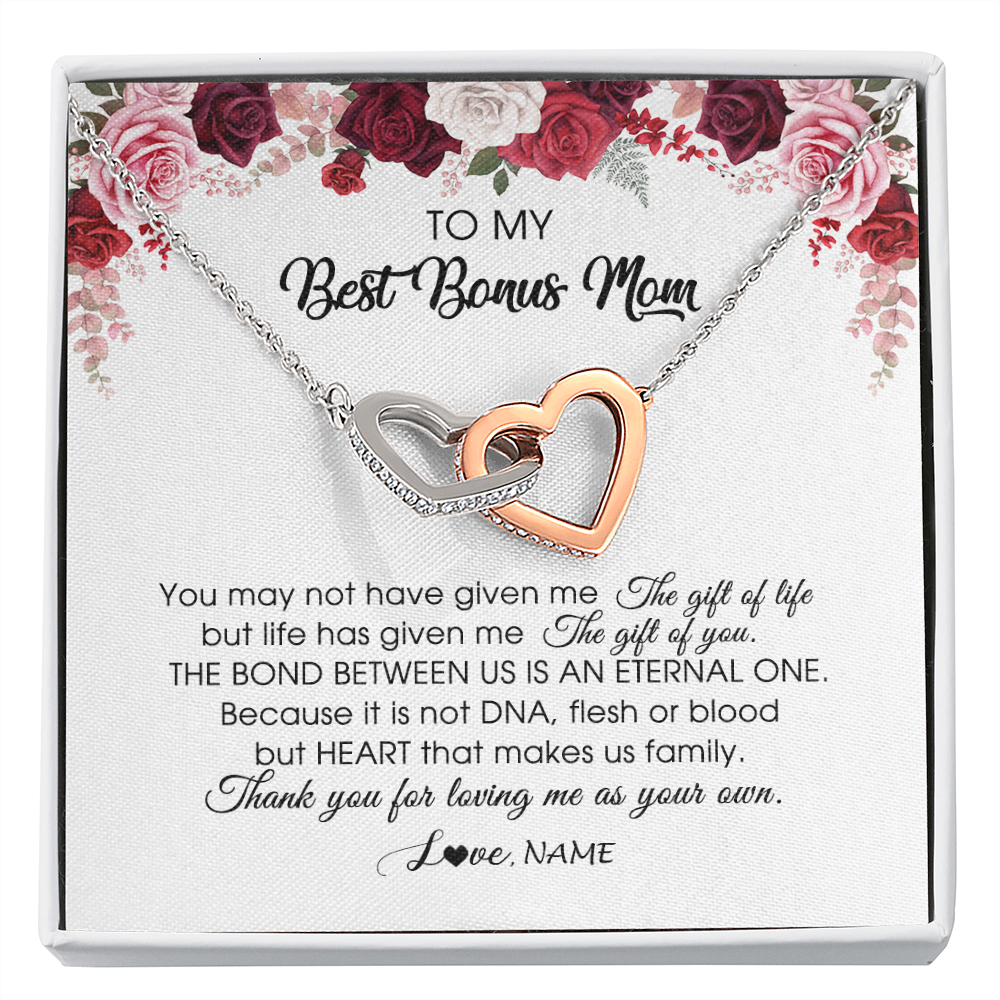 Personalized To My Best Bonus Mom Necklace from Daughter Thank You For Loving Me Stepmom Jewelry Birthday Mothers Day Christmas Customized Message Card