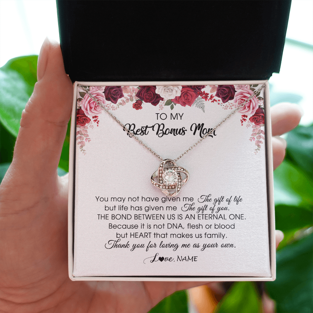Personalized To My Best Bonus Mom Necklace from Daughter Thank You For Loving Me Stepmom Jewelry Birthday Mothers Day Christmas Customized Message Card