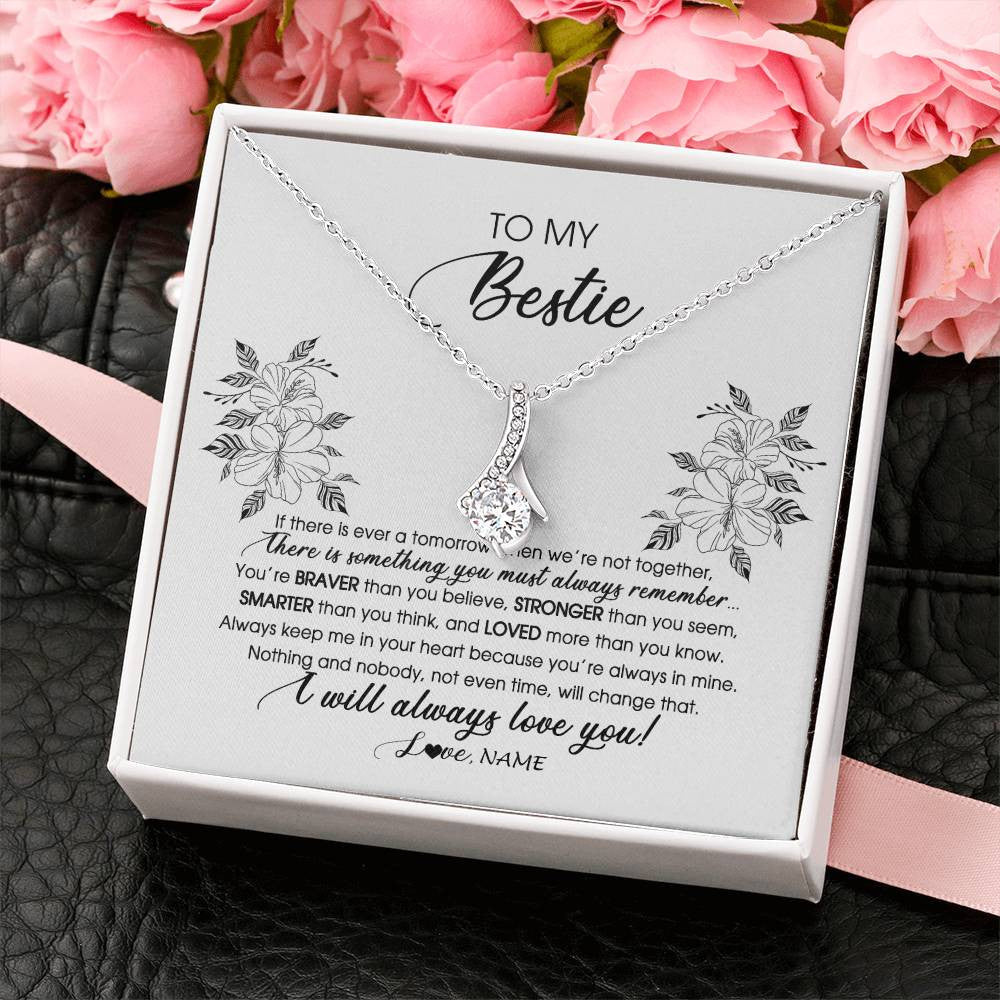 Personalized To My Bestie Necklace From Friend Sister Not Even Time Floral Bestie Best Friends Birthday Graduation Christmas Customized Message Card