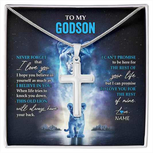 Personalized To My Godson Necklace From Godmother Never Forget I Love You Lion Godson Jewelry Birthday Graduation Christmas Customized Message Card