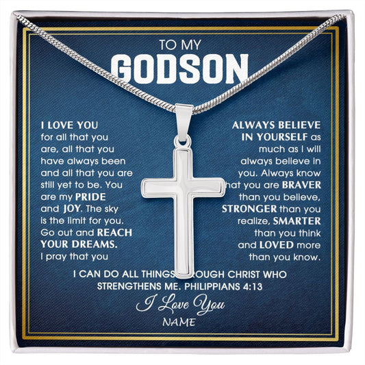 Personalized To My Godson Necklace from Godfather Uncle I Love You For All That You Are Godson Birthday Graduation Christmas Customized Gift Box Message Card