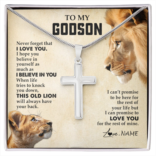 Personalized To My Godson Necklace from Godfather Uncle Never Forget I Love You Lion Godson Birthday Graduation Christmas Customized Gift Box Message Card
