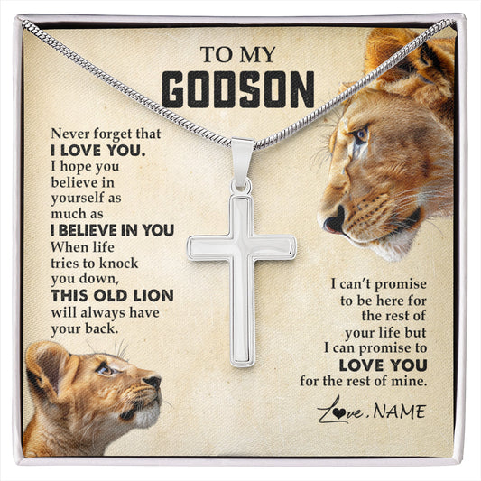 Personalized To My Godson Necklace from Godmother Aunt Never Forget I Love You Lion Godson Birthday Graduation Christmas Customized Gift Box Message Card