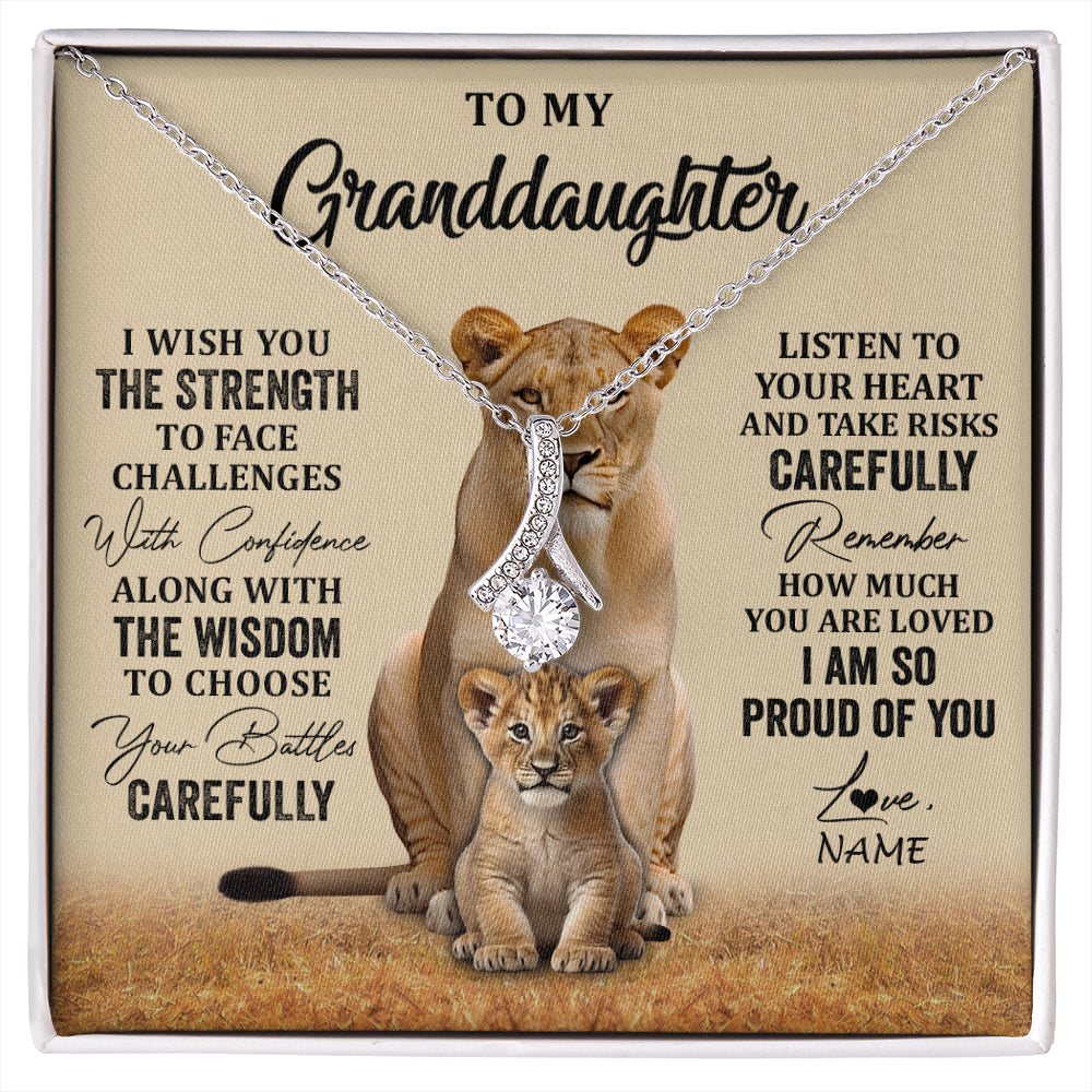Personalized To My Granddaughter From Grandma Grandpa Necklace I Wish You The Strength Lion Granddaughter Birthday Christmas Customized Gift Box Message Card