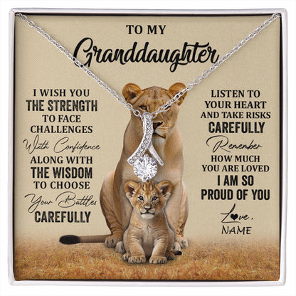 Personalized To My Granddaughter From Grandma Grandpa Necklace I Wish You The Strength Lion Granddaughter Birthday Christmas Customized Gift Box Message Card