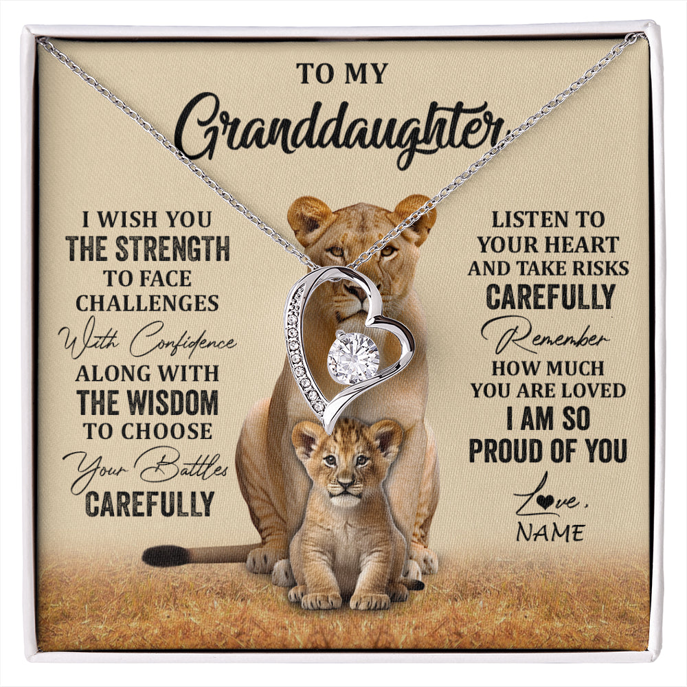 Personalized To My Granddaughter From Grandma Grandpa Necklace I Wish You The Strength Lion Granddaughter Birthday Christmas Customized Gift Box Message Card