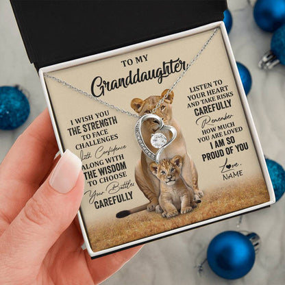 Personalized To My Granddaughter From Grandma Grandpa Necklace I Wish You The Strength Lion Granddaughter Birthday Christmas Customized Gift Box Message Card